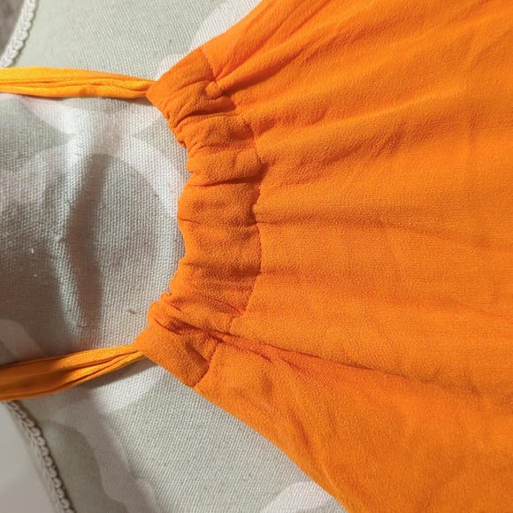 Marciano orange 100% silk halter top with embroidered eyelets - Picture 2 of 7